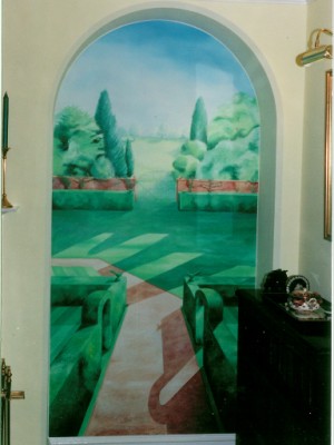 Mural scene of a a peaceful garden