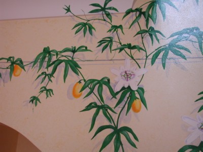 Detail of trompe l'oeil mural passion flower