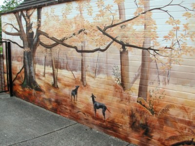 Mural painted on a garage wall