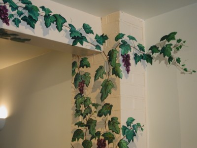 Detail of grape vine trompe l'oeil mural