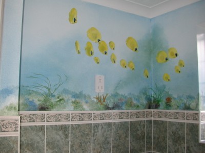 Underwater mural in bathroom