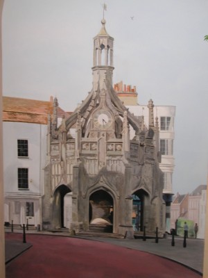 Detail of mural depicting Chichester's Market Cross building