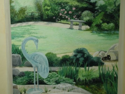 Close up ofmural showing garden scene